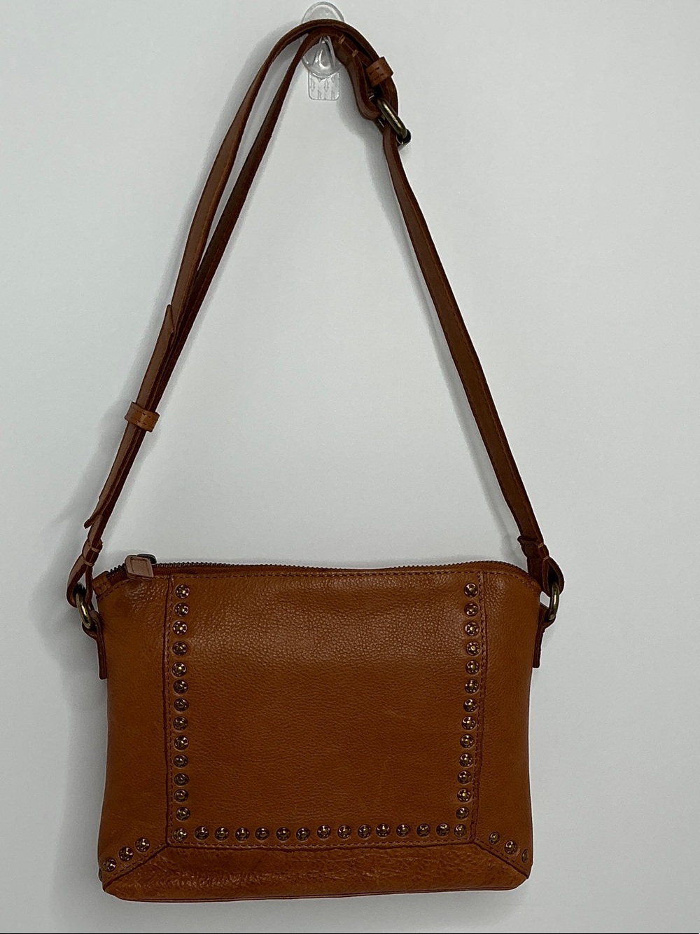 Vilencia Holland Studded Leather Crossbody Bag Cognac